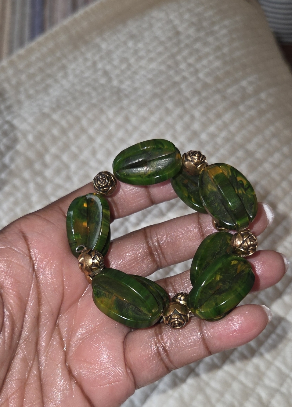 Rare BAKELITE WRAP CUFF BRACELET Sculptural Gold Flower Spacers
